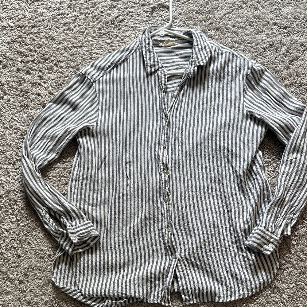Jane and Delancey Gray and White Striped Button-Down Shirt